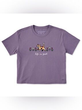 Life is Good Purple Graphic Tee Women’s XL Crusher T-Shirt Cat Floral